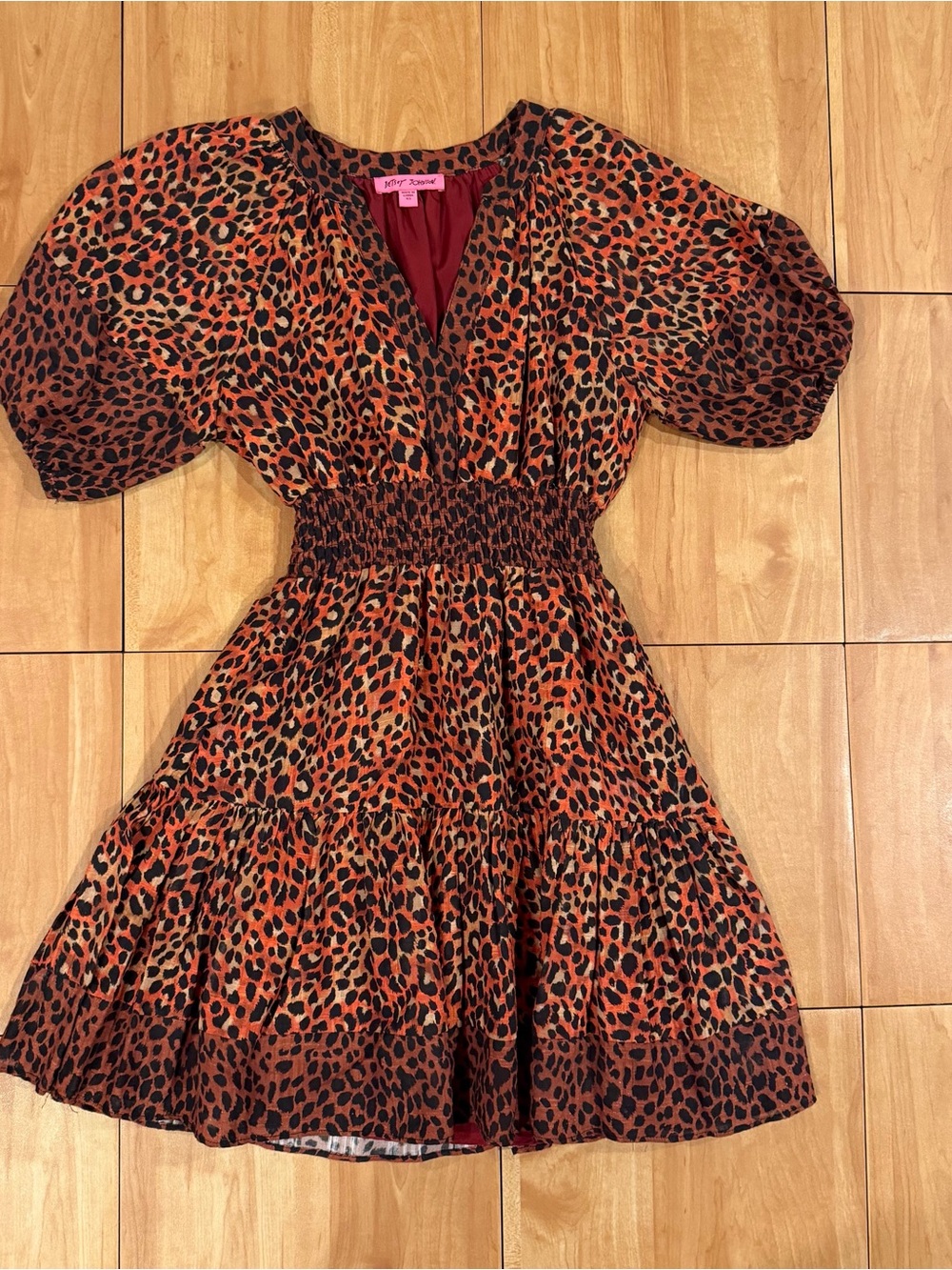 Betsey Johnson Leopard Print Puff Sleeve Mini Dress XS - Picture 2 of 4